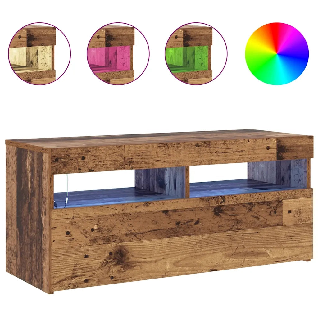 Mobile Porta TV con LED Legno Antico 90x35x40 cm Multistrato 856307