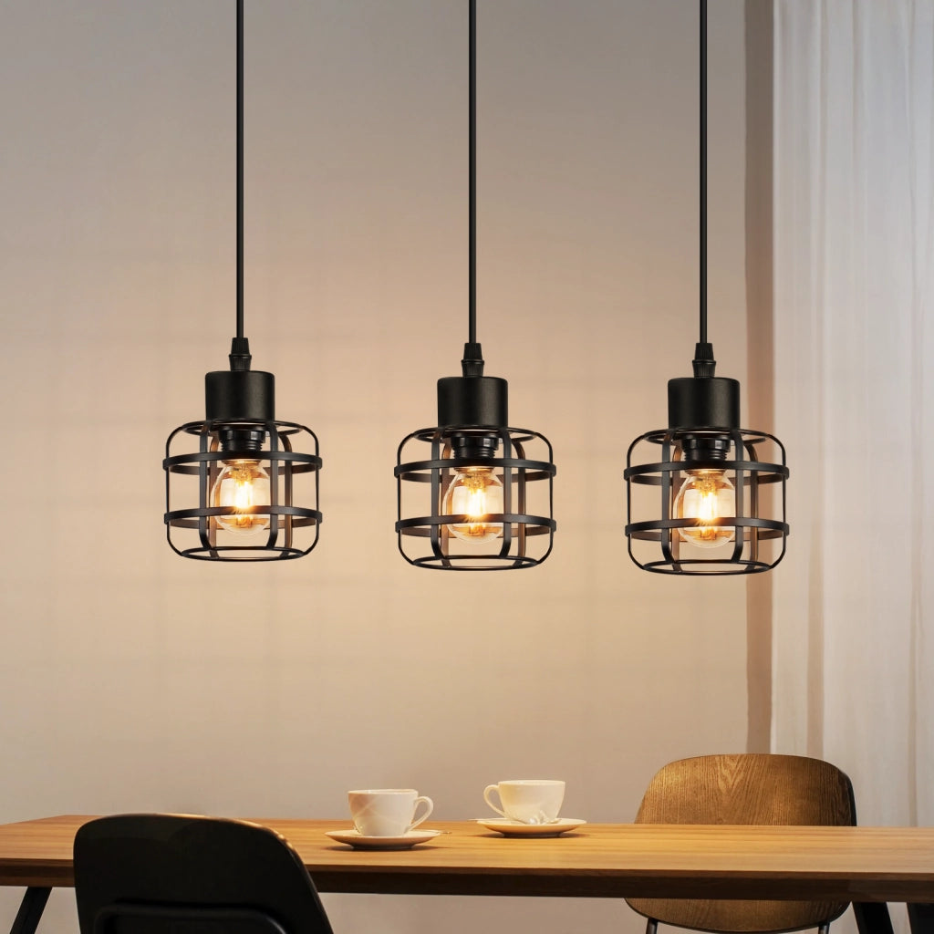 Lampada a sospensione ZMH vintage in metallo nera 3 luci E14 altezza regolabile senza lampadina