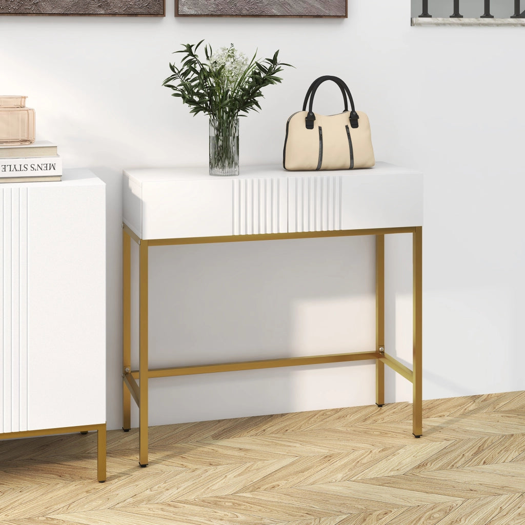 Consolle da Ingresso con Cassetti e Gambe Dorate ¨C zephmum ¨C Bianco 80x31.5x75