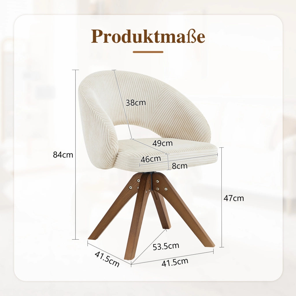 Set 2 Sedie Girevoli Retr¨° ¨C MINIMAL ¨C Tessuto Bianco a Righe, Gambe in Legno Massello Noce, Schienale