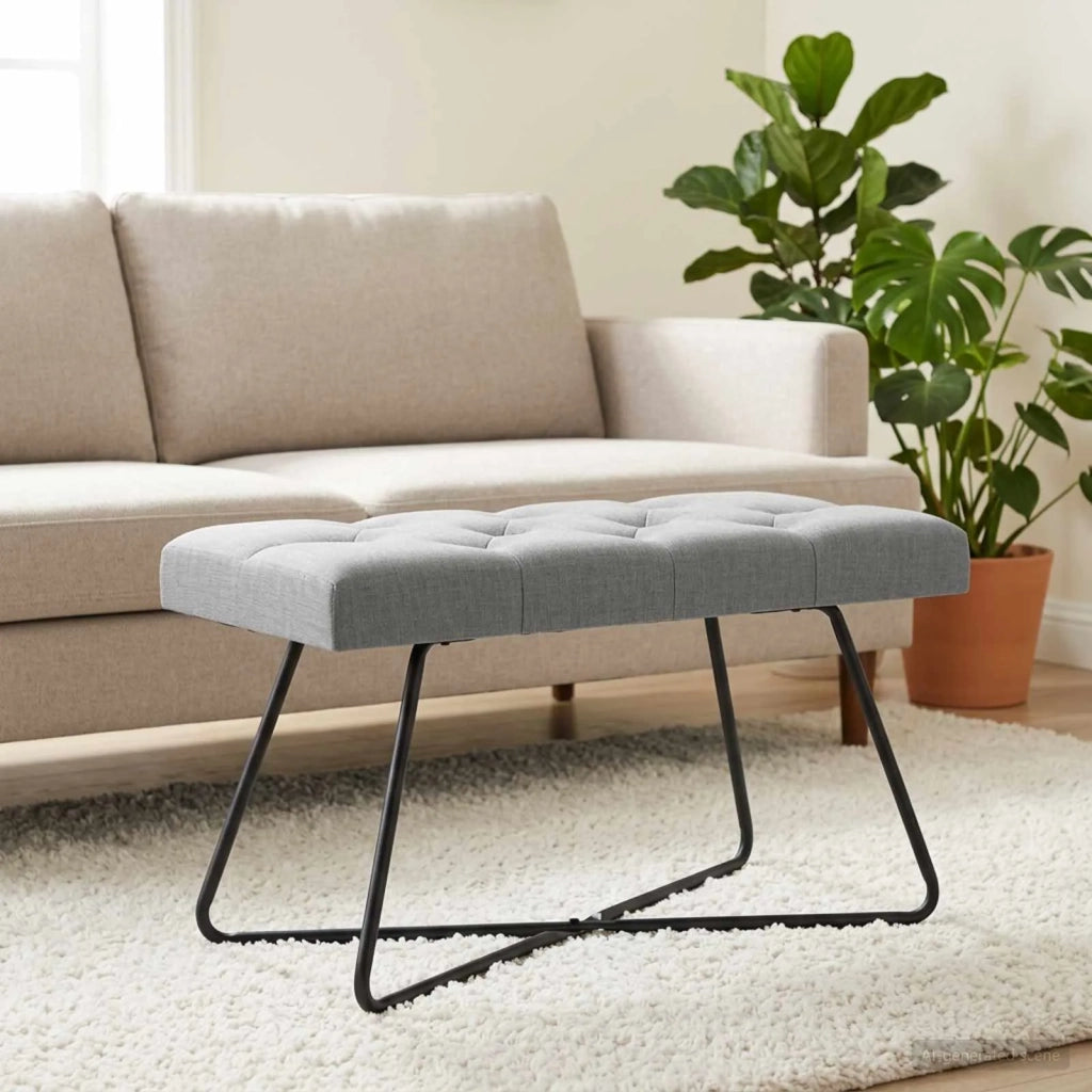 Panchina con bottoni imbottiti Grigio Chiaro 80 x 40 x 46 cm 42038357