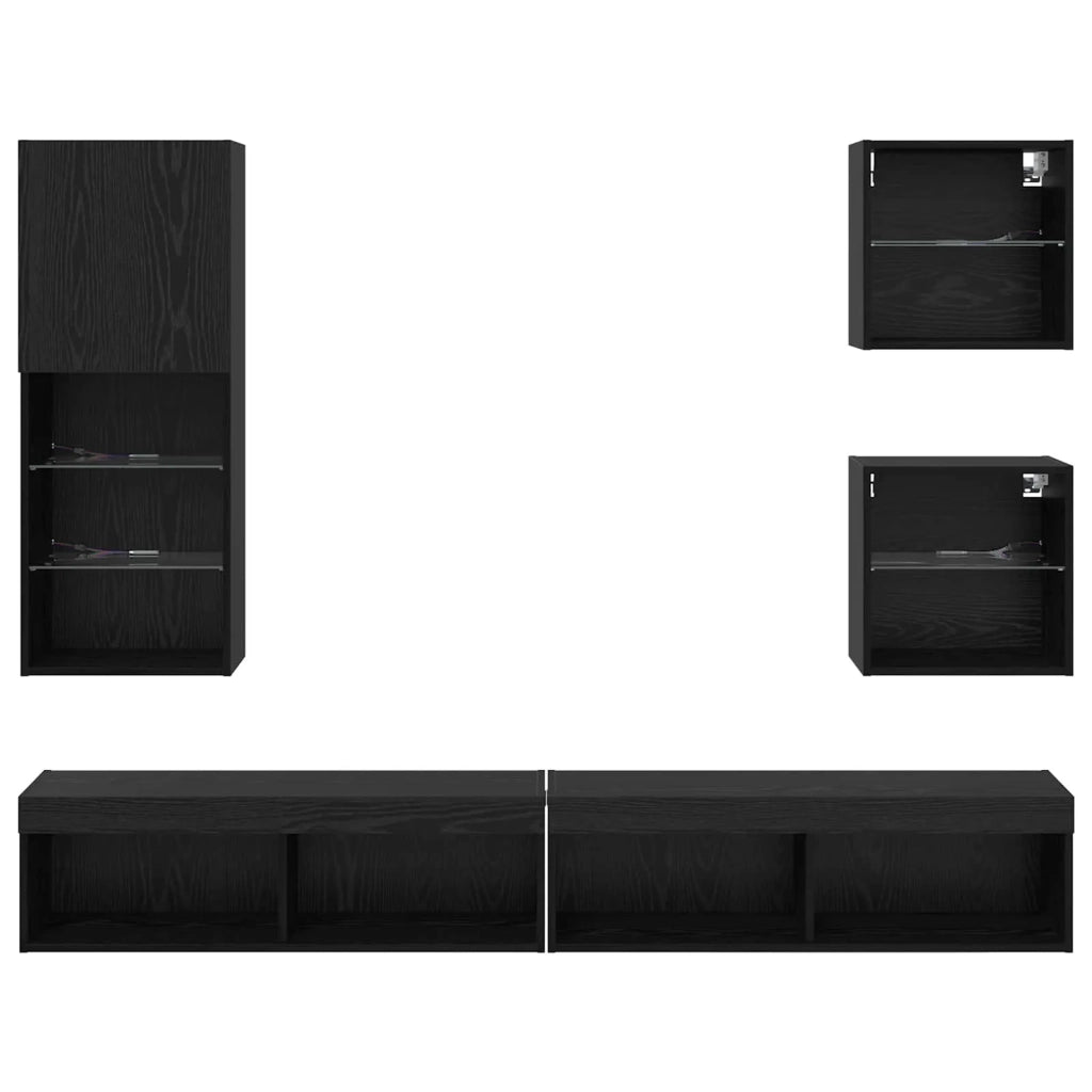 Mobile Porta TV con LED 5 pz-Credenza per TV Rovere Nero Legno multistrato 877669
