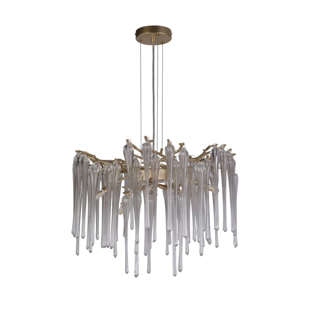 Pendente Heritage 5Lt, metallo dorato e gocce di vetro trasparente