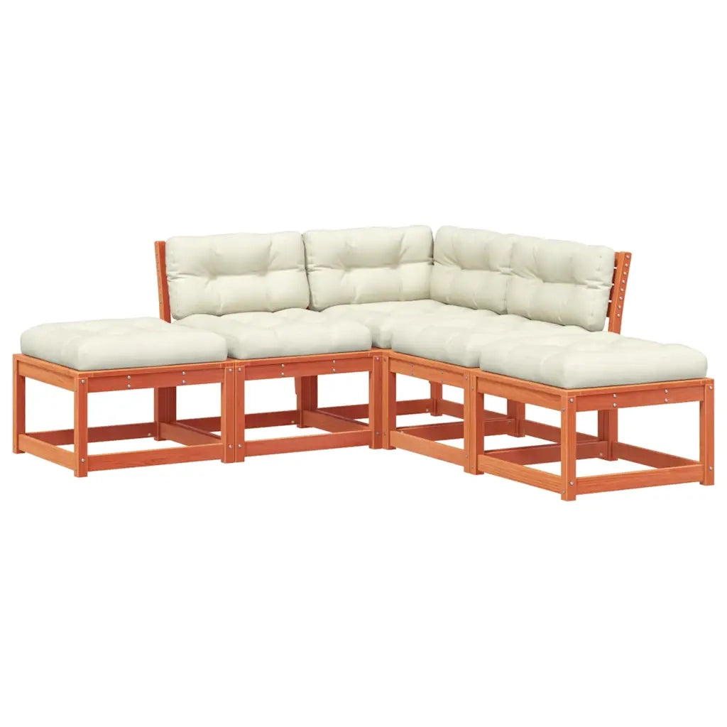 Set Divani Giardino 5pz con Cuscini Marrone Cera Massello Pino 3216962