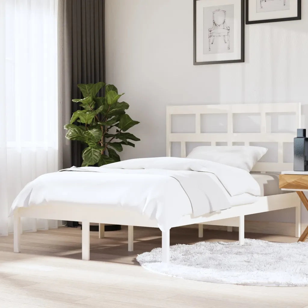 Letto matrimoniale | Letto per adulti | Giroletto Bianco 150x200 cm King in Legno Massello