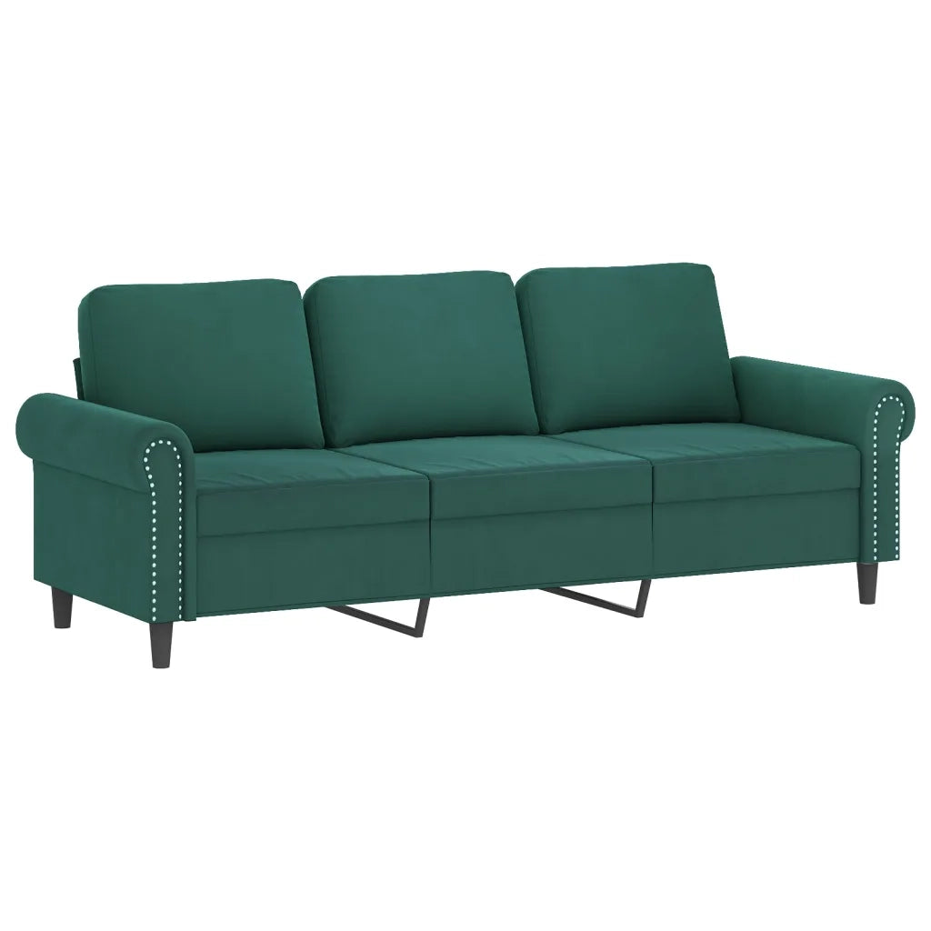 Divano a 3 Posti con Poggiapiedi Verde scuro 180 cm in Velluto 3201217