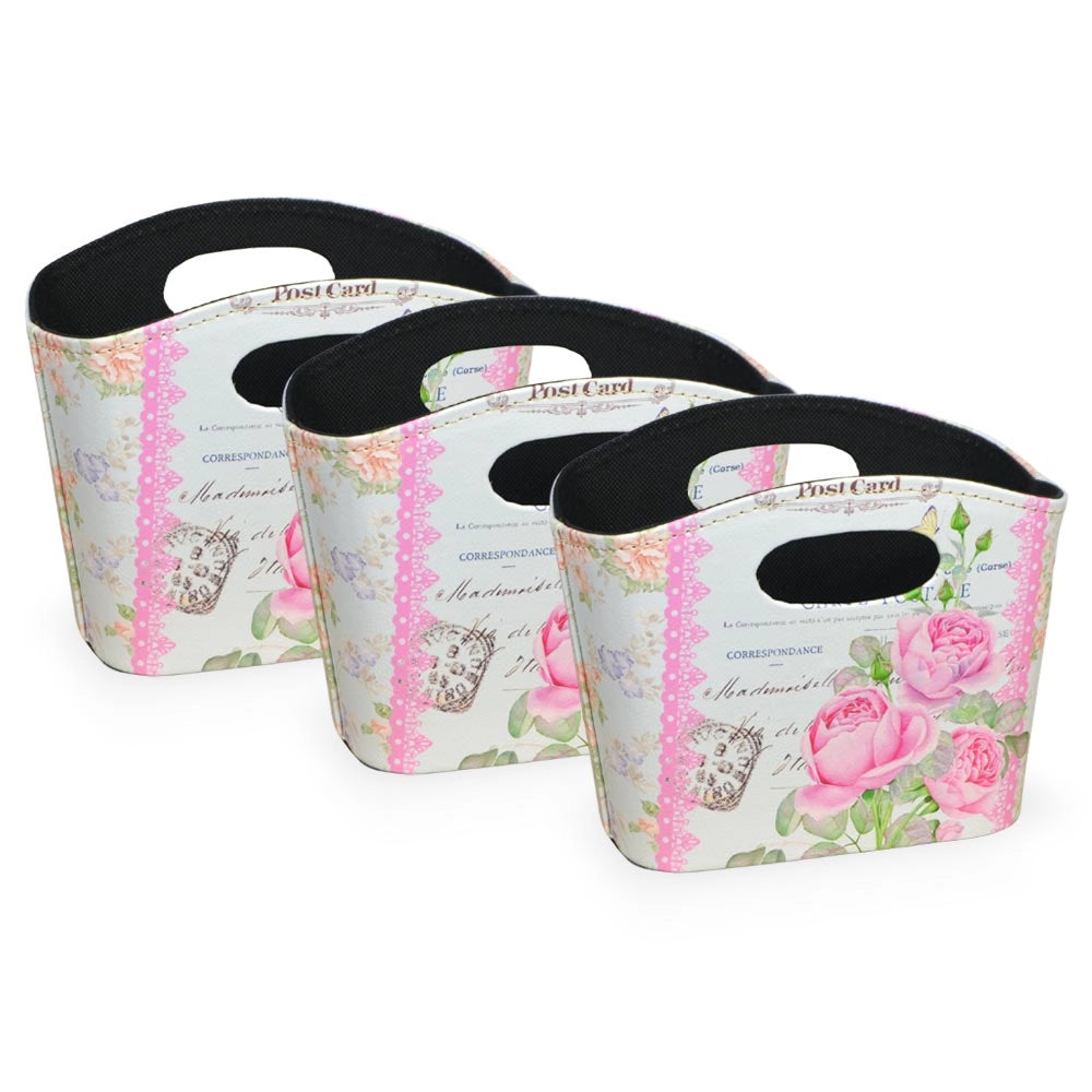 Borsette Flowers con manici fantasia rosa set 3 cm 19,5 x 8,5 x h 15,5