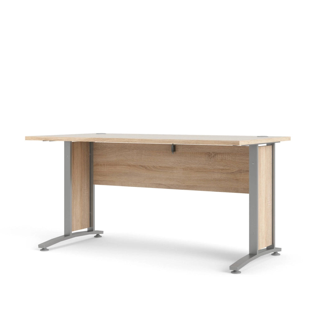 Scrivania Ascorbato, Scrittoio multiuso, Tavolo per ufficio porta PC, Piano di lavoro, 150x80 h75 cm, Grigio e Quercia