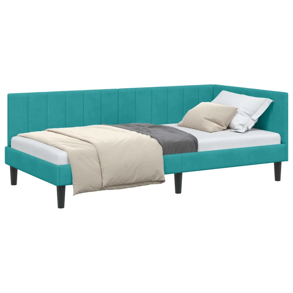 Cornice del letto ad angolo Turchese 100 cm x 200 cm Velluto