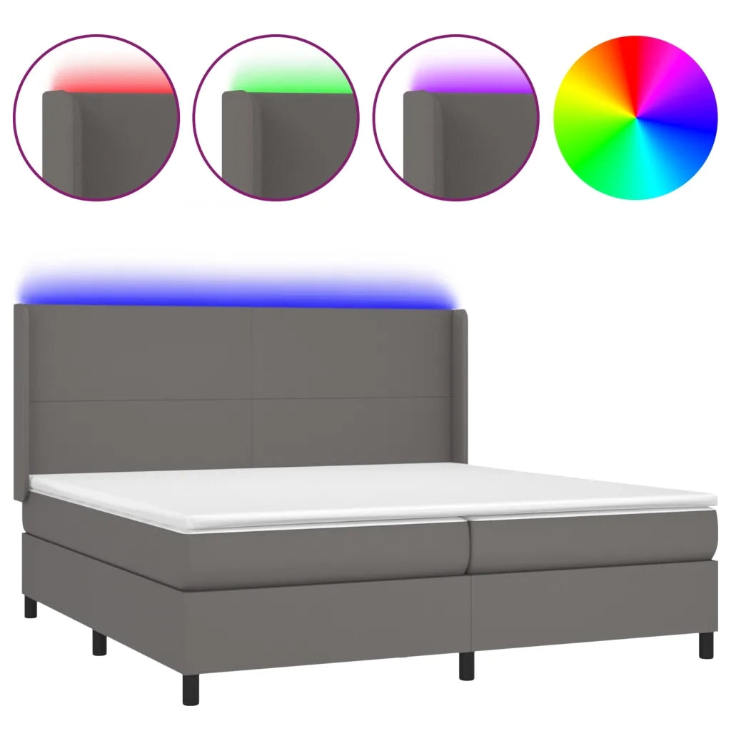 Giroletto Molle con Materasso e LED Grigio 200x200cm Similpelle 3139287