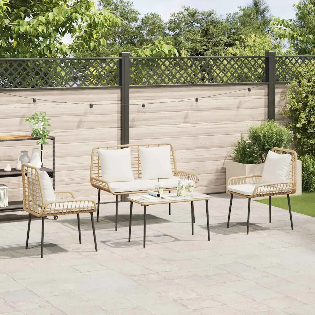 Set da Pranzo per Giardino 3 pcs Marrone e Crema polyrattan 42010361