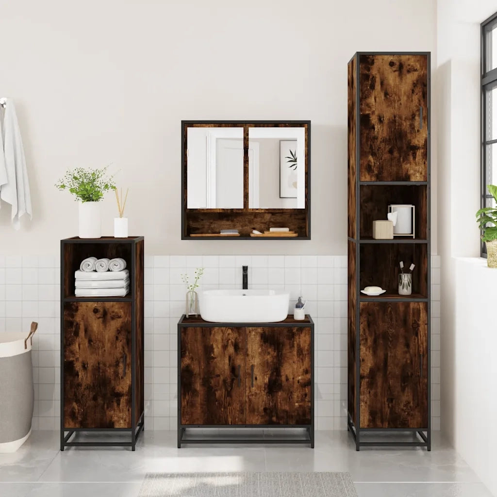 Mobile Bagno Specchio Rovere Fumo 65x20x60 cm Legno Multistrato 849261