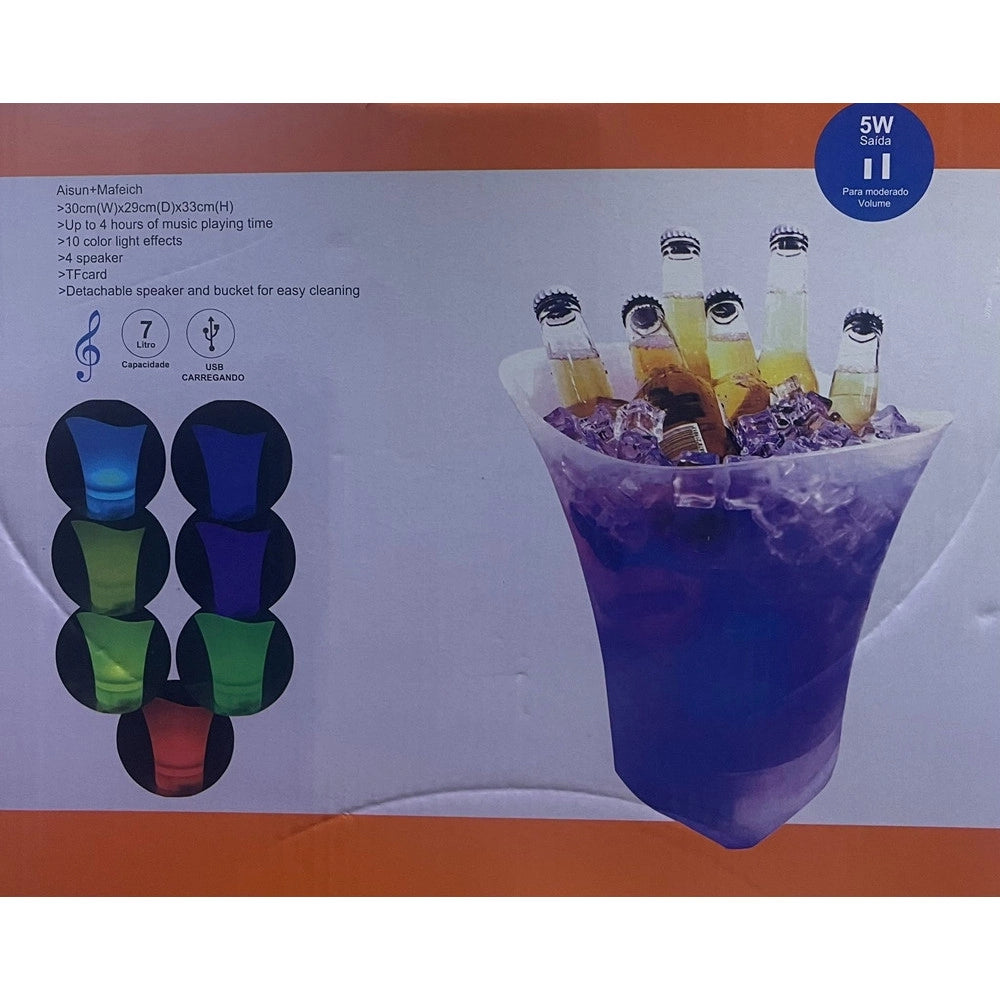 Trade Shop - Secchiello Del Ghiaccio Luci A Led Da 7lt Secchio Refrigerante Bevande Ricarica Tipo C -