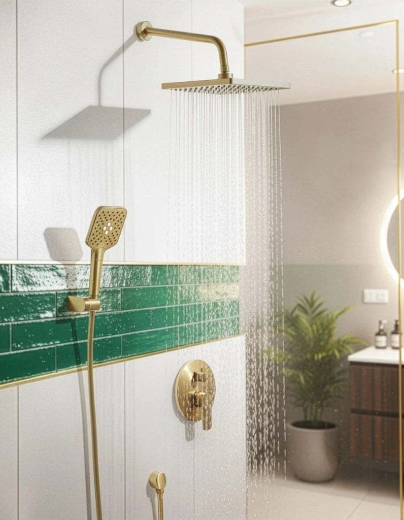 Set doccia a incasso in ottone 3 modalità di getto con funzione a muro Oro stile modero