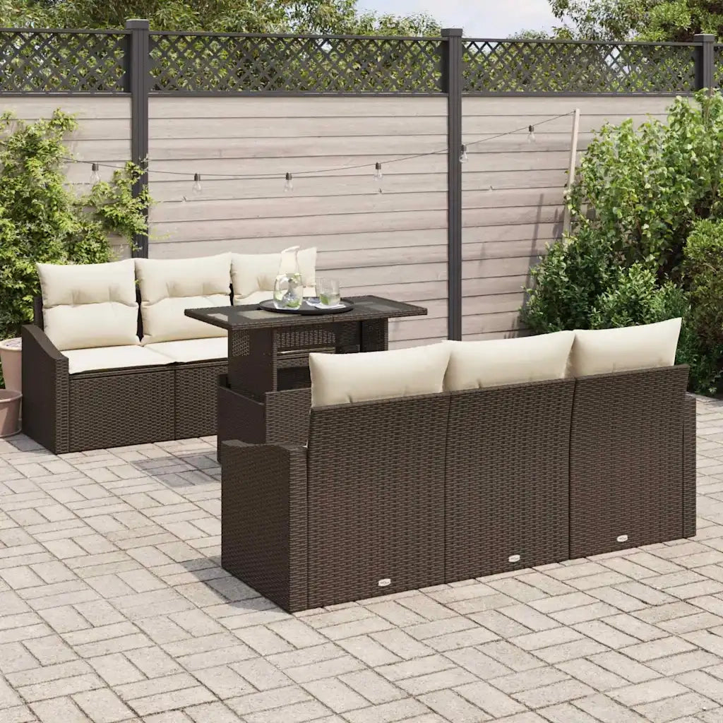 Set Divano da Giardino 7 pcs Marrone e Crema polyrattan 3348924