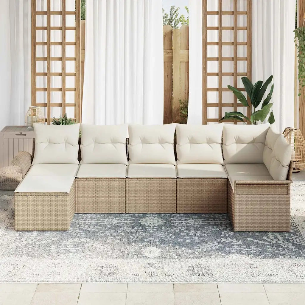 Set Divano da Giardino con cuscino 7 pcs Beige polyrattan 3345451