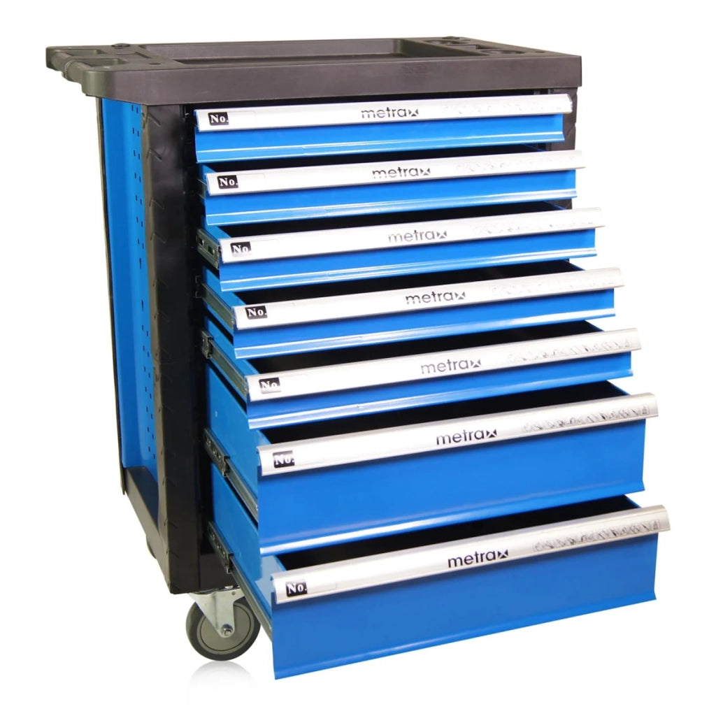 Carrello da officina, pieno di 14 set di utensili, colore blu