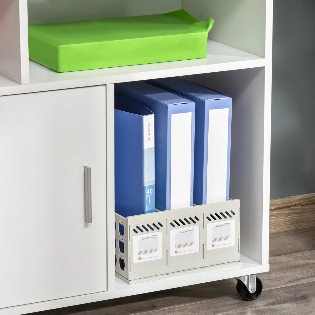 Mobile Stampante con Rotelle ¨C Xylo ¨C 2 Cassetti, 3 Ripiani, Armadietto, 100x35x65 cm, Bianco