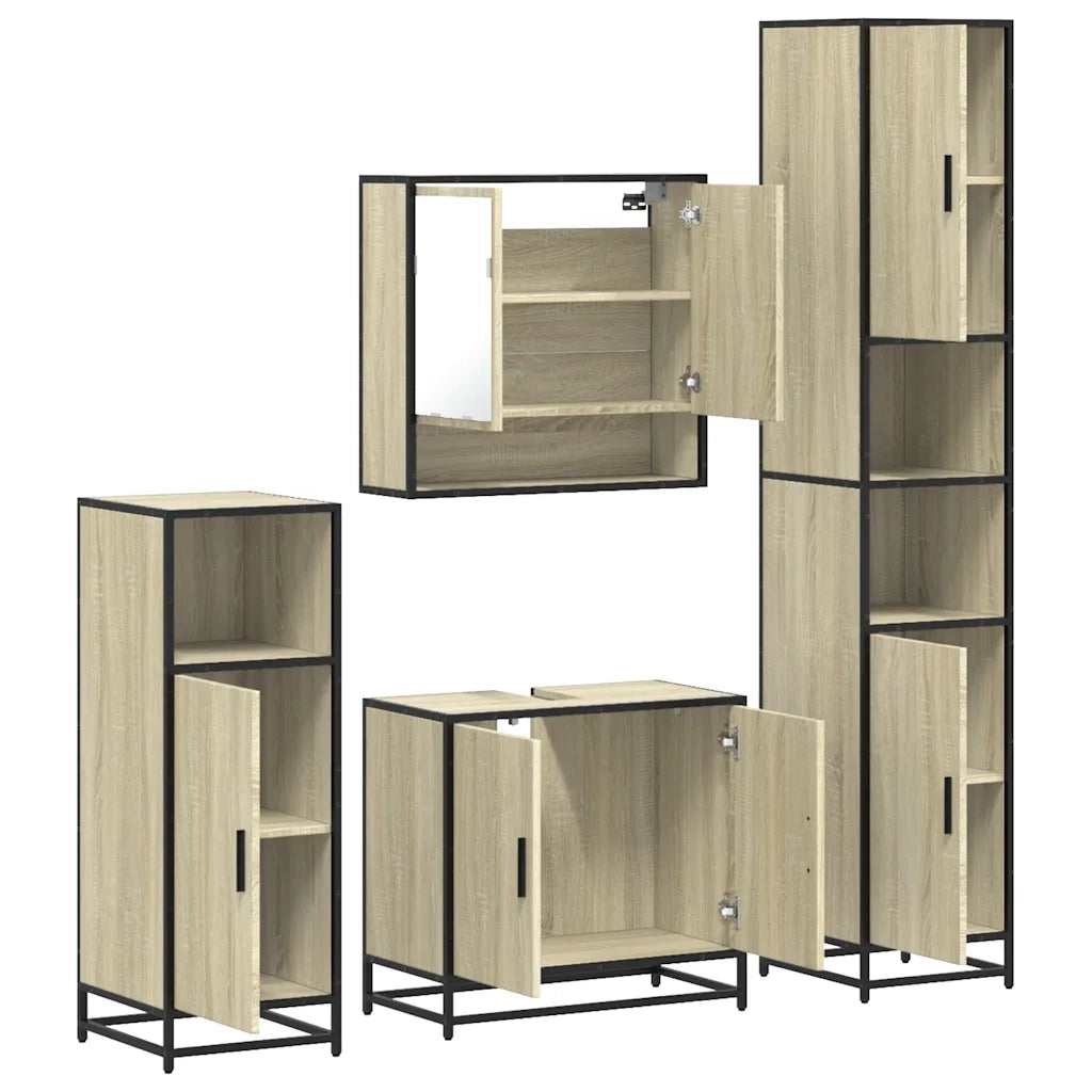 Set Mobili da Bagno 4 pz Rovere Sonoma in Legno Multistrato 3301216