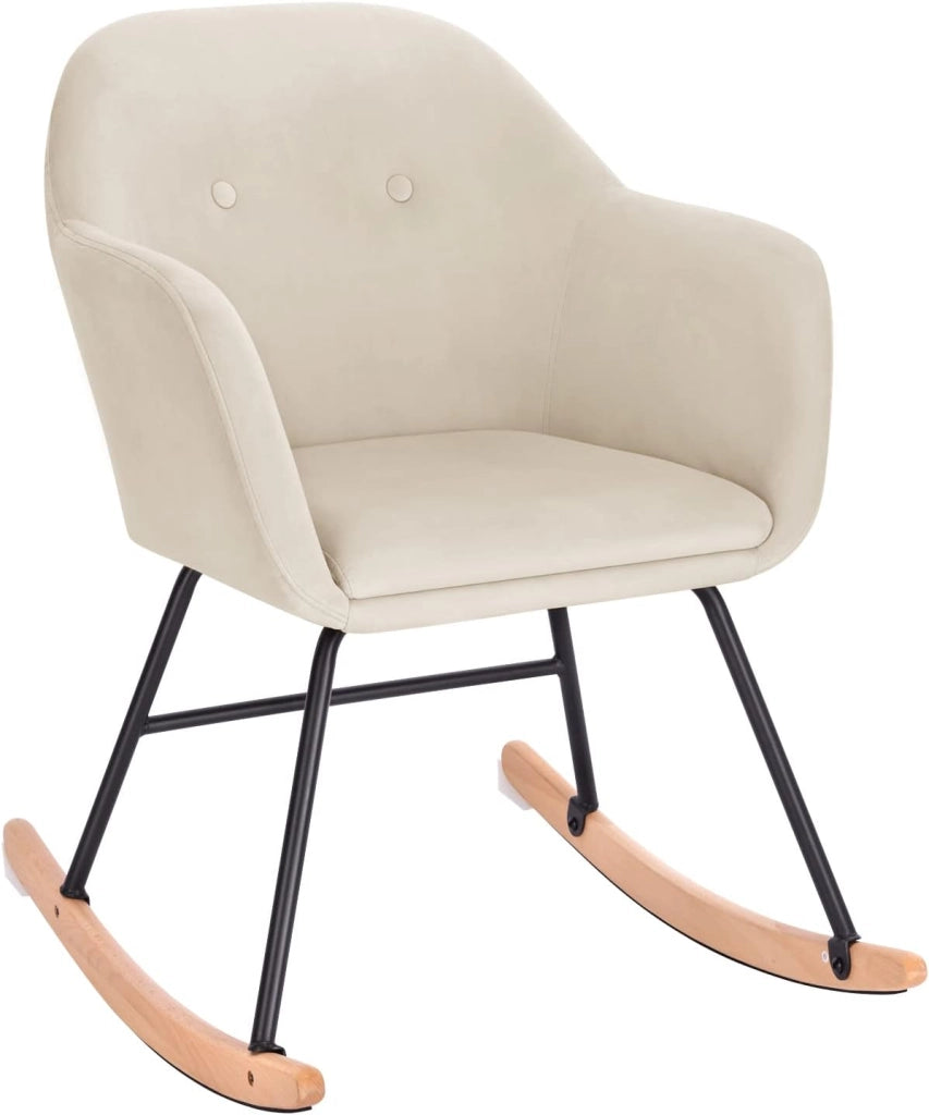 Sedia a Dondolo per Soggiorno Poltrona Relax con Schienale Braccioli Fodera in Velluto Crema SKS16cm