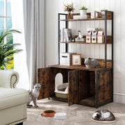 Mobile coperto per lettiera per gatti con 2 ante e ripiani a 3 livelli in metallo e legno marrone 94,2 × 55,2 × 16,2 cm