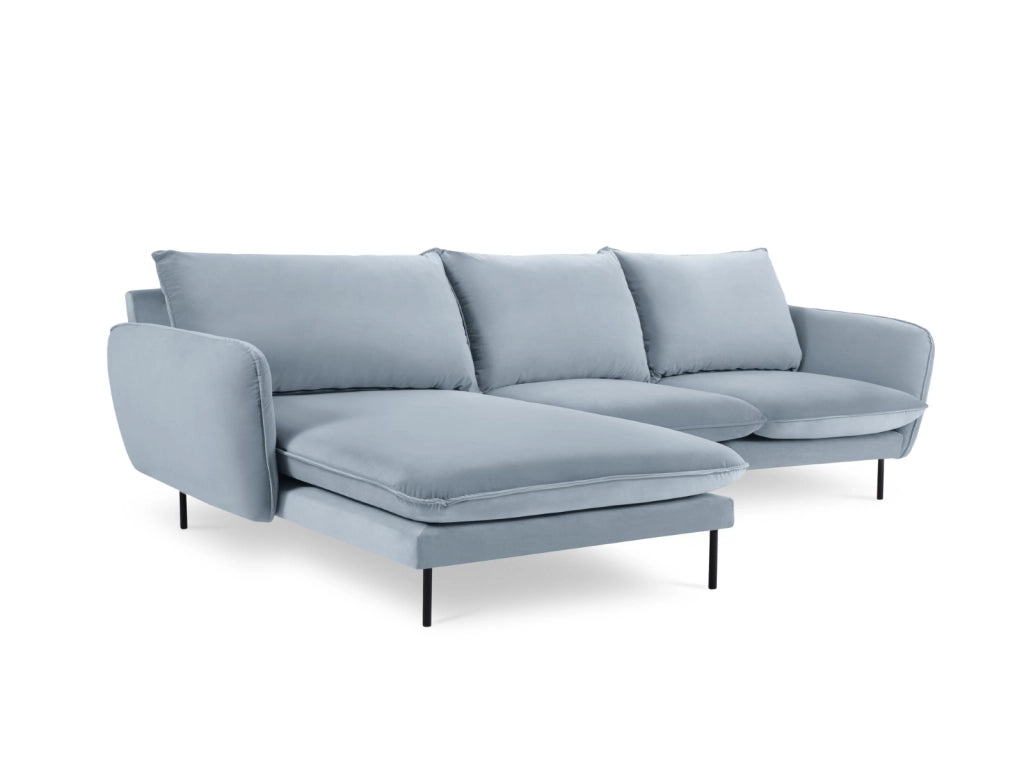 Cosmopolitan Design - Divano angolare sinistro "Vienna" 5 posti in velluto azzurro 
