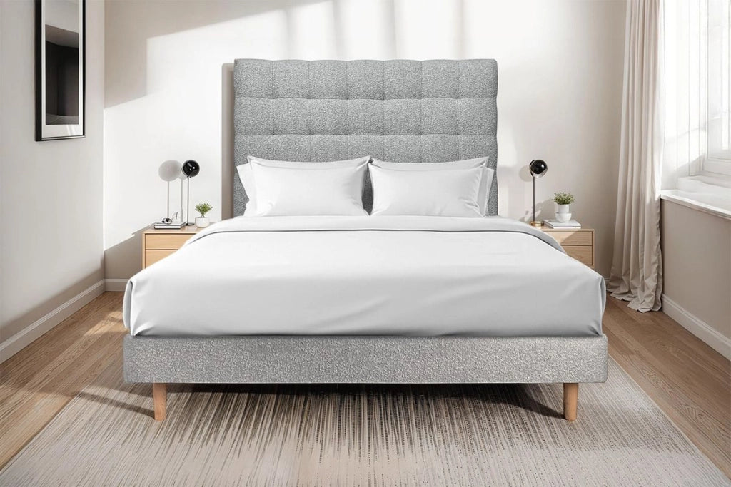 Letto 135x190 cm con testata imbottita - tessuto bouclé