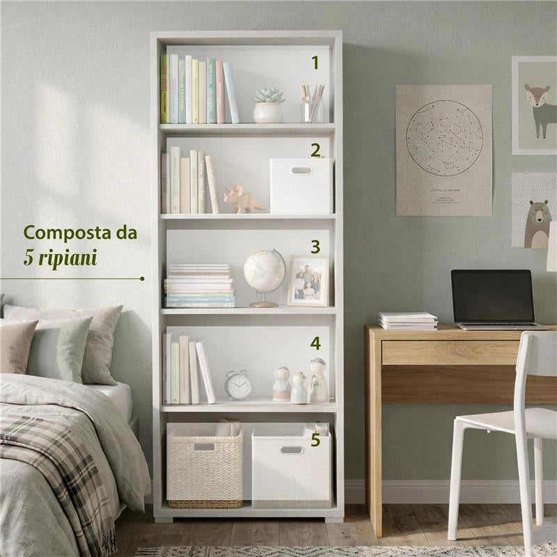LIBRERIA A GIORNO DA ARREDO IN LEGNO CON 5 RIPIANI 182X71X41 CM COLORE OSSIDO BIANCO