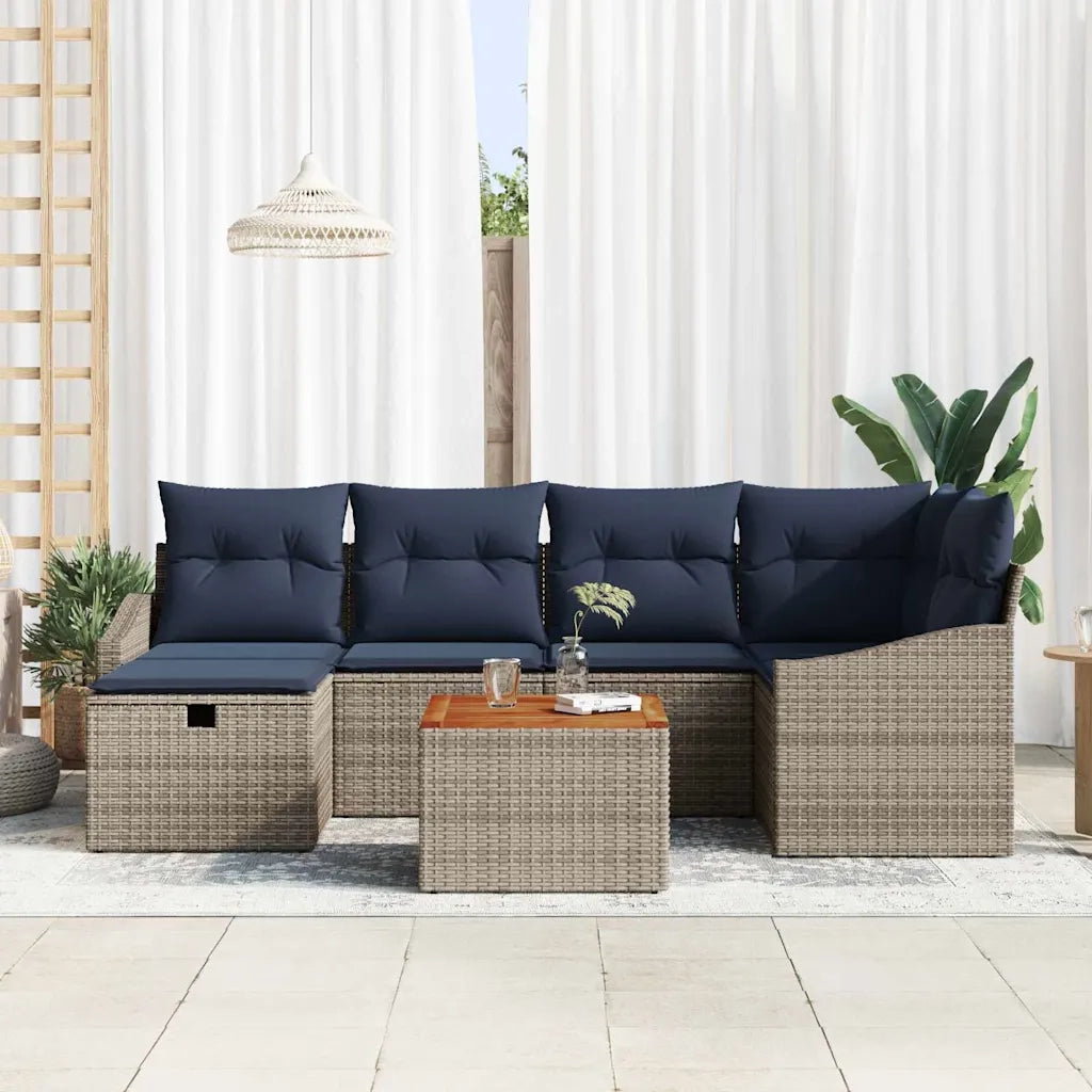 Set Divano da Giardino con cuscino 7 pcs Grigio Poly Rattan 3360902