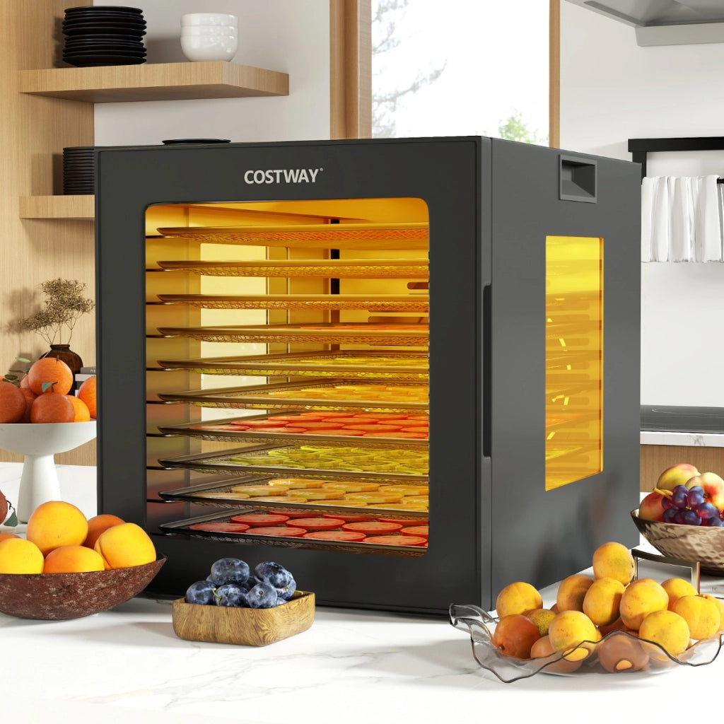Disidratatore per cibo essiccatore in acciaio inox con 10 vassoi-Macchina essiccatore con 10 programmi preimpostati timer 48 ore