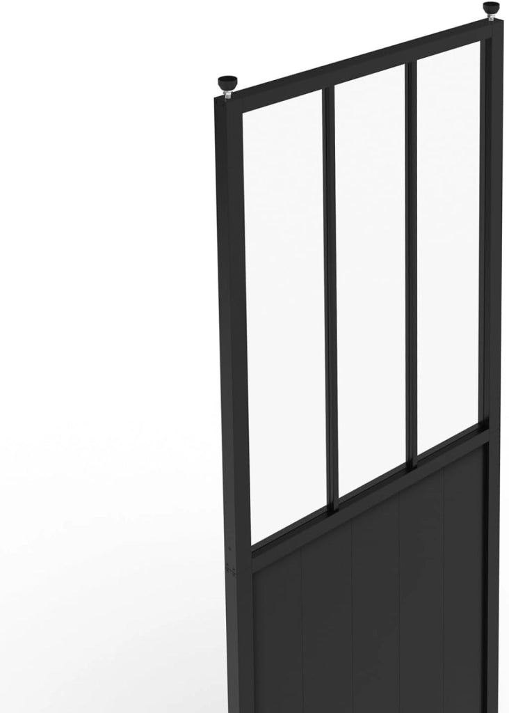Divisorio da Studio Rimovibile 250 x 80 cm con Effetto Metallo Nero e Vetro temperato