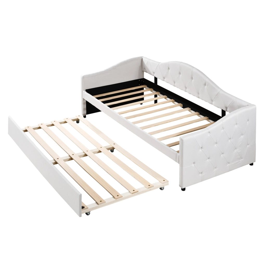 LETTO estraibile 90x200 cm beige in lino e MDF