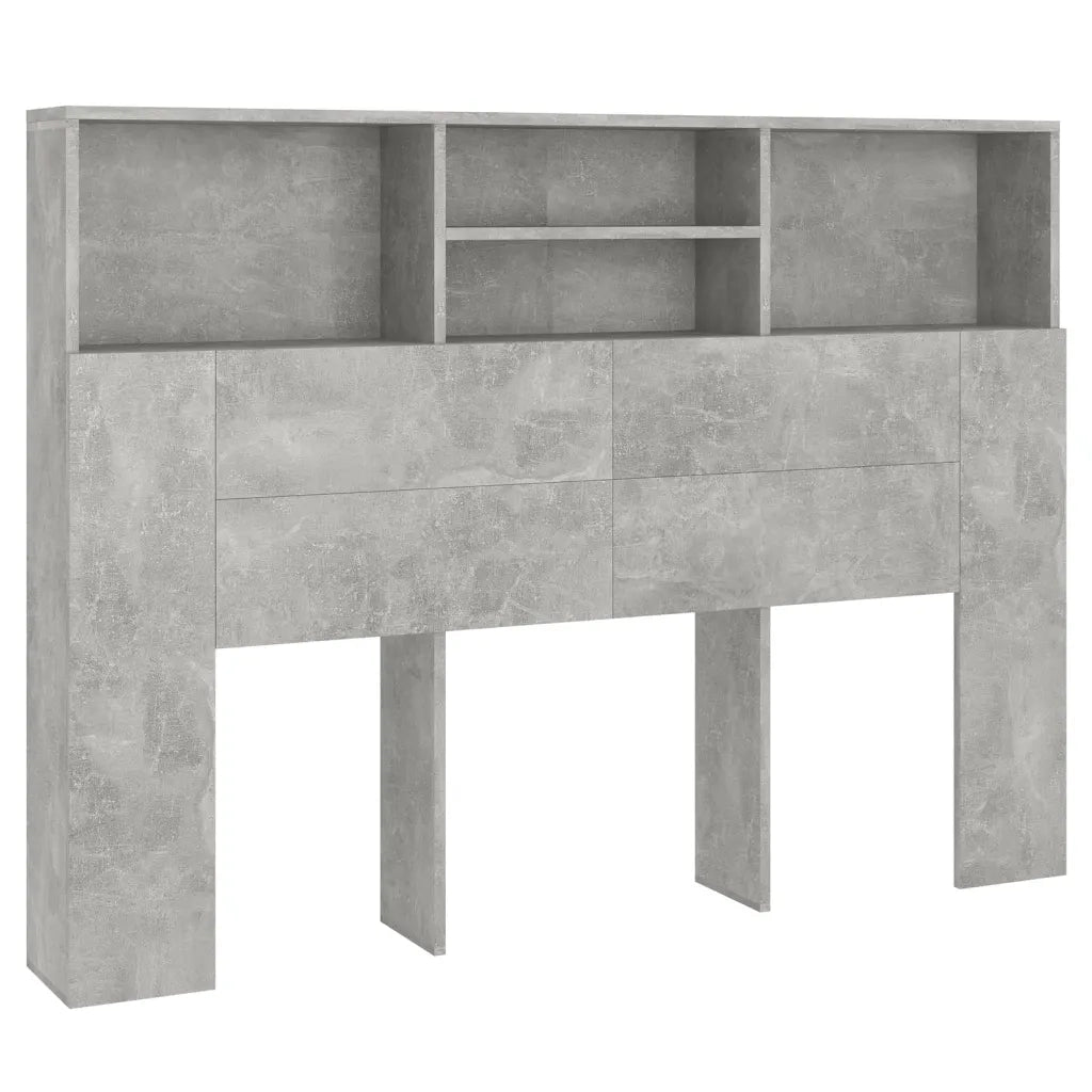 Testiera con Scomparti-Testata con Ripiani Grigio Cemento 140x19x103,5 cm