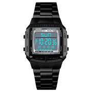Orologio Uomo Analogico-Digitale - 3 ATM Resistente all'Acqua - Cinturino in Acciaio Inossidabile - Multifunzionale - 5 Allarmi - Illuminazione di Fondario - Orologio Sportivo