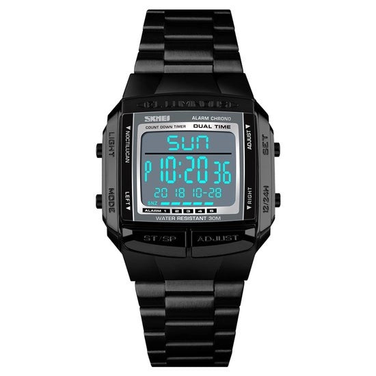 Orologio Uomo Analogico-Digitale - 3 ATM Resistente all'Acqua - Cinturino in Acciaio Inossidabile - Multifunzionale - 5 Allarmi - Illuminazione di Fondario - Orologio Sportivo