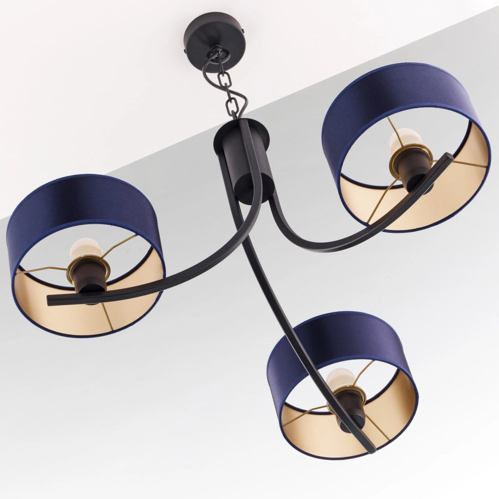 Lampadario nero a catena paralumi blu 3xE27 Arthur Jupiter