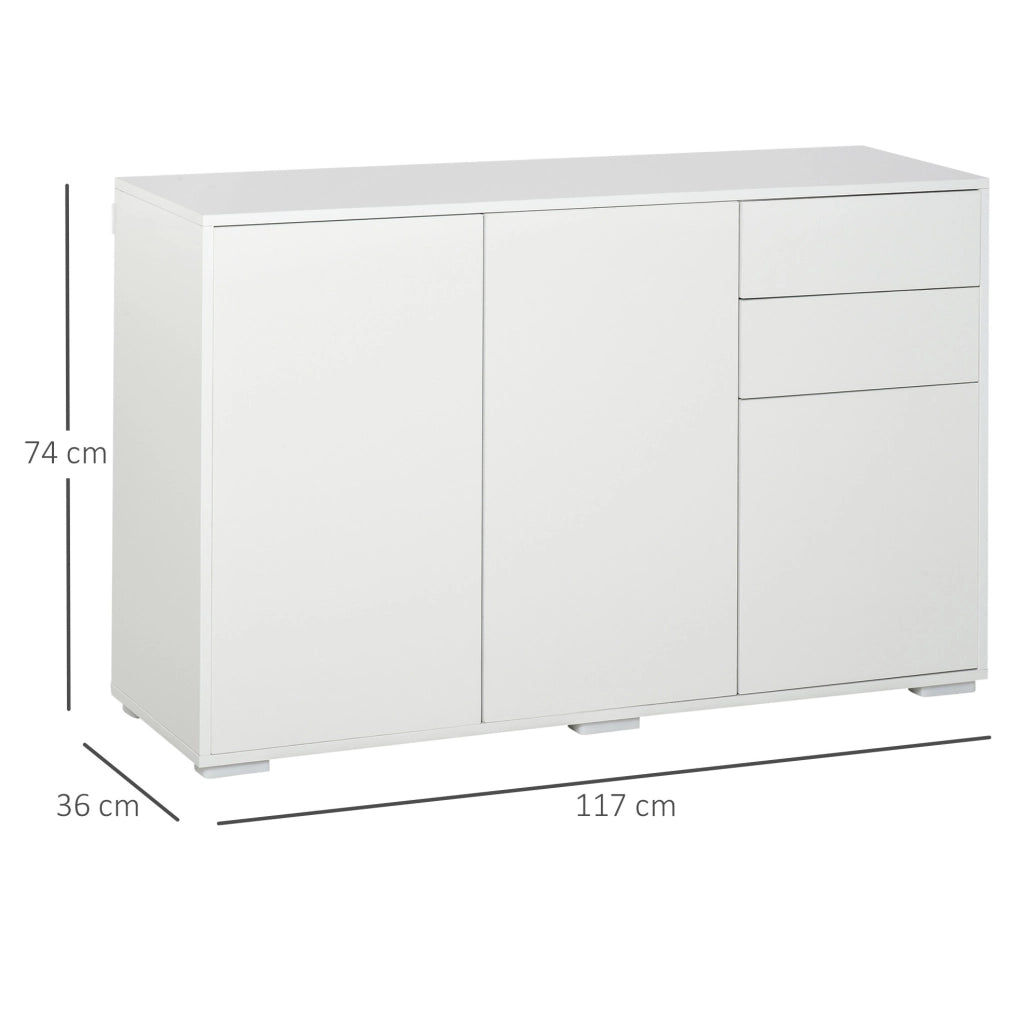 Madia bianca con 2 cassetti e 3 ante, mobile multiuso 117x36x74 cm