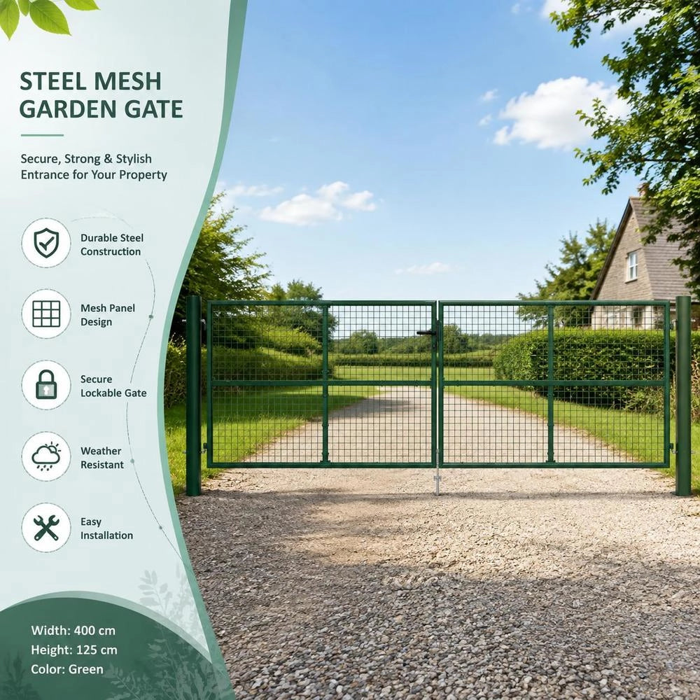 Double Wire Mesh Double Gate Steel 390x125 Cm Green