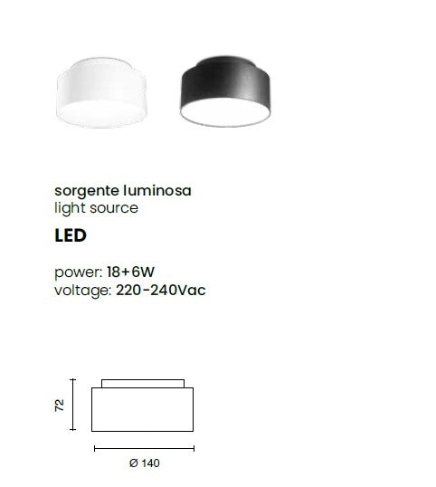 BAUM PLAFONIERA DOPPIA EMISSIONE LED 3000K 1970LM 18+6W IP20 BIANCO