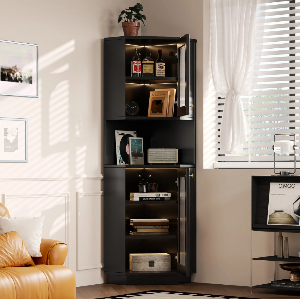 Mobile bagno angolare con luce interna; MDF; nero