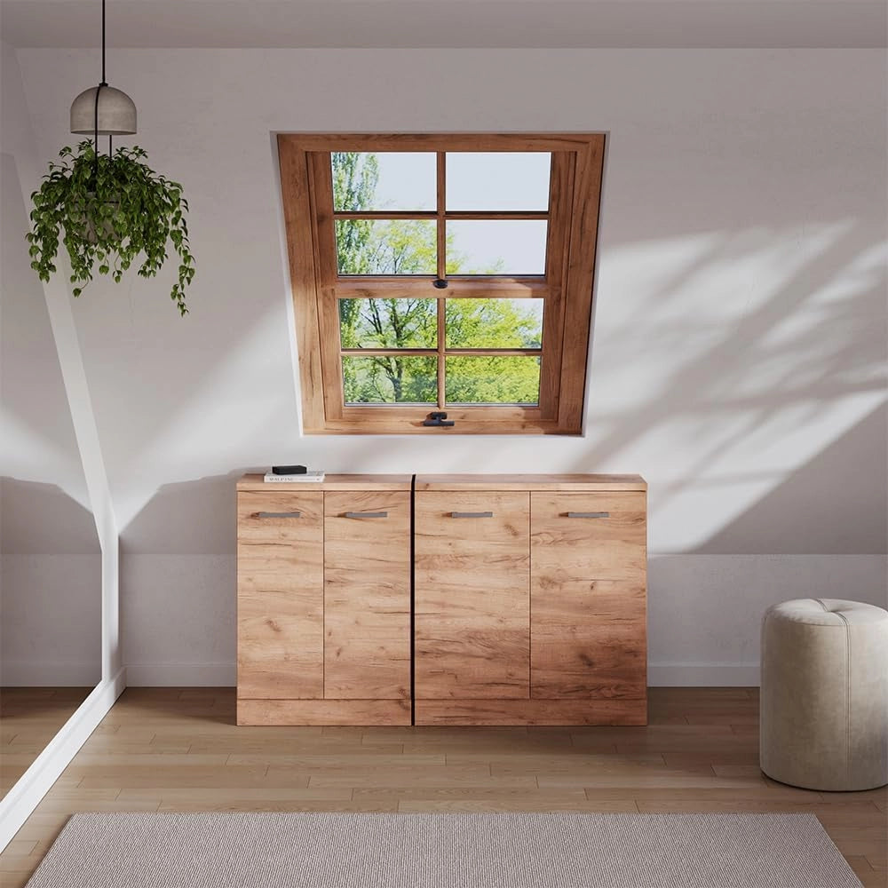 Set di mobili sottotetto Rion, Quercia dorata, 140 cm Set di 2 carcasse armadio profondità 60 cm, adatto per il salvaspazio sotto tetti spioventi