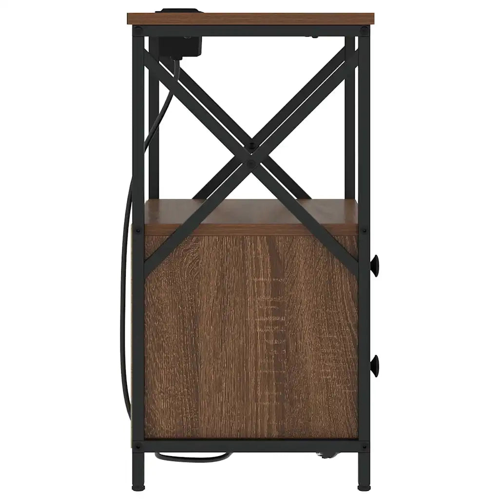 vidaXL Comò con stazione di ricarica con cassetto 2 pcs Rovere marrone