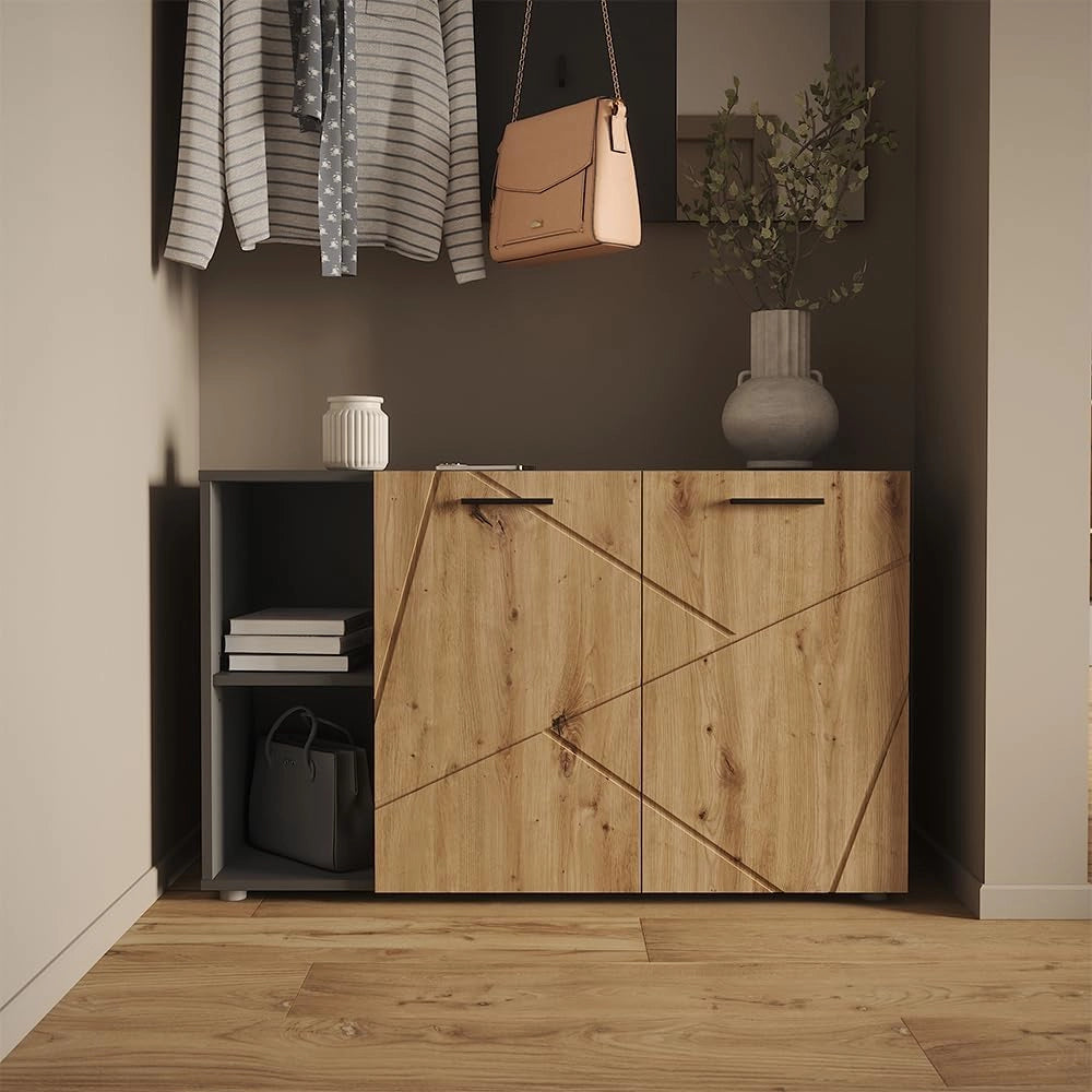 Mobile porta scarpe Irma, Antracite/Artisan, 106 x 63 cm con 2 porte