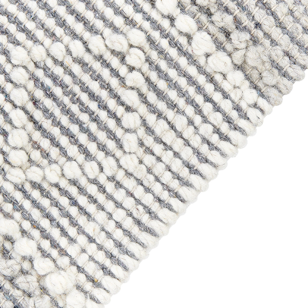 Tappeto grigio e bianco in lana e cotone 160 x 230 cm tessuto a mano a trama piatta con frange e motivo geometrico
