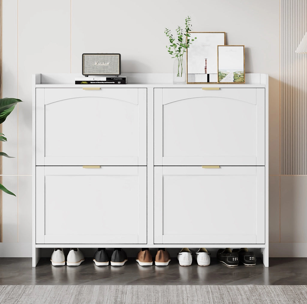Scarpiera moderna ad arco con vano estraibile; 110x90x24 cm; bianco in truciolare
