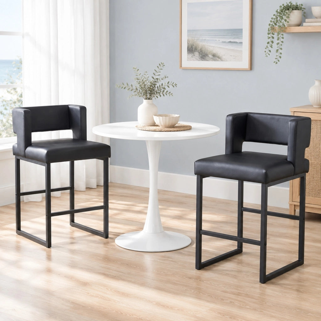Sgabello da bar nordico nero in PU con gambe in metallo