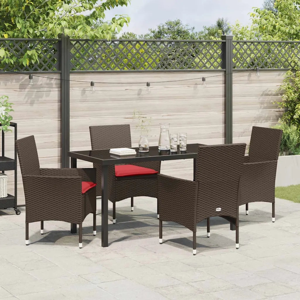 Set di tavolo e sedie con cuscino 5 pcs Marrone Rattan in PE