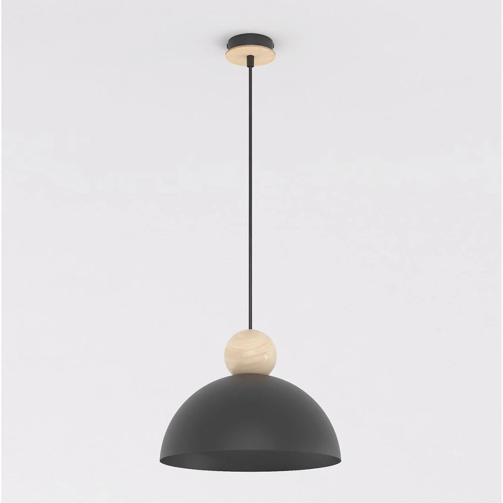 Lampada a sospensione Kaki in acciaio nero opaco e legno