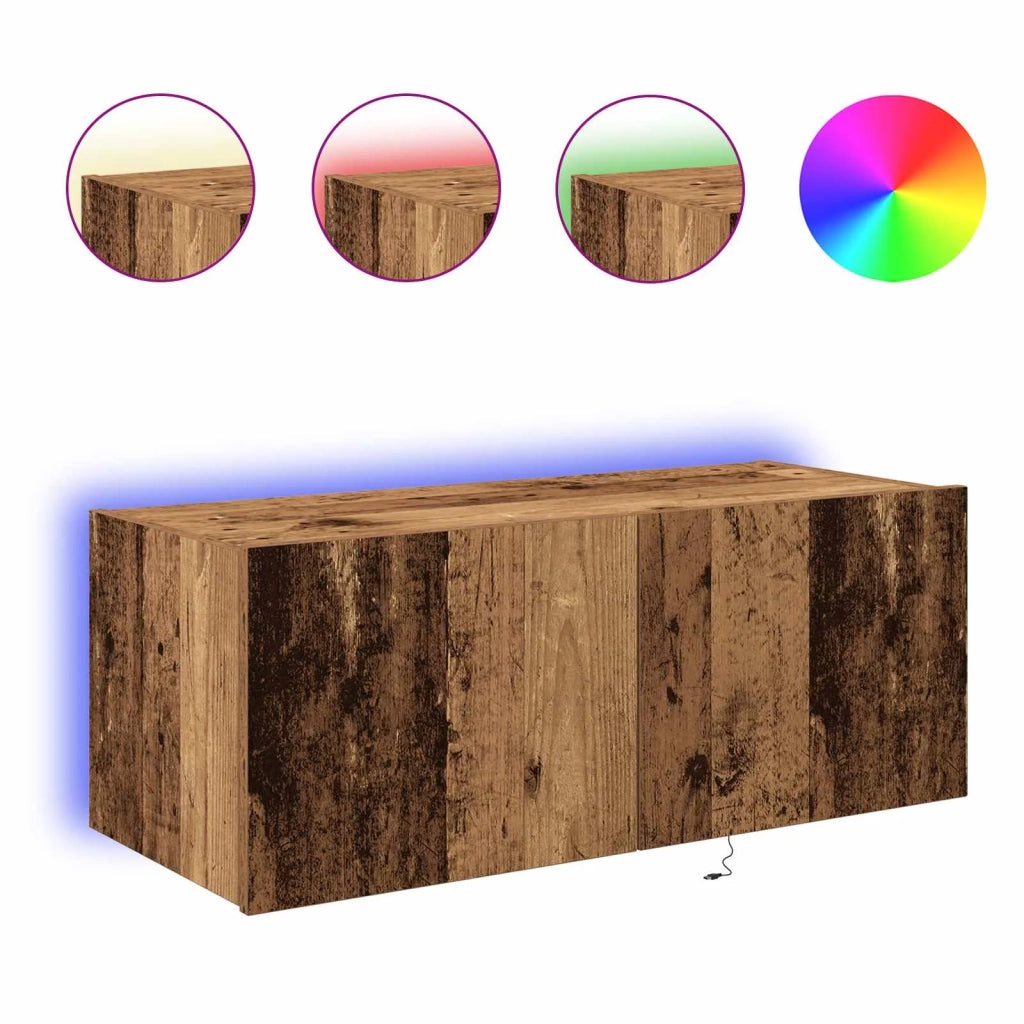 Mobile TV da parete con LED Legno vecchio 80 x 35 x 31 cm 863104