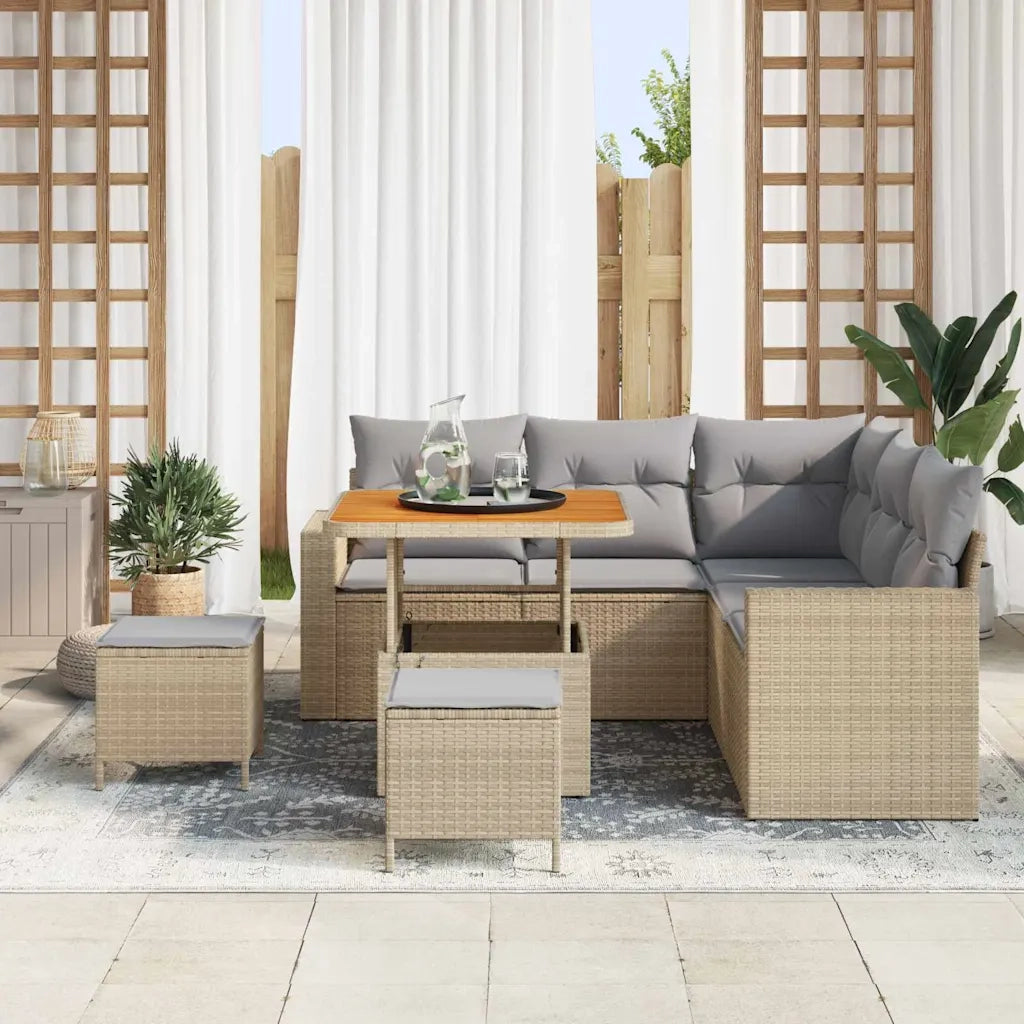 Set Divano da Giardino 9 pcs Beige e Grigio Chiaro polyrattan 3363562